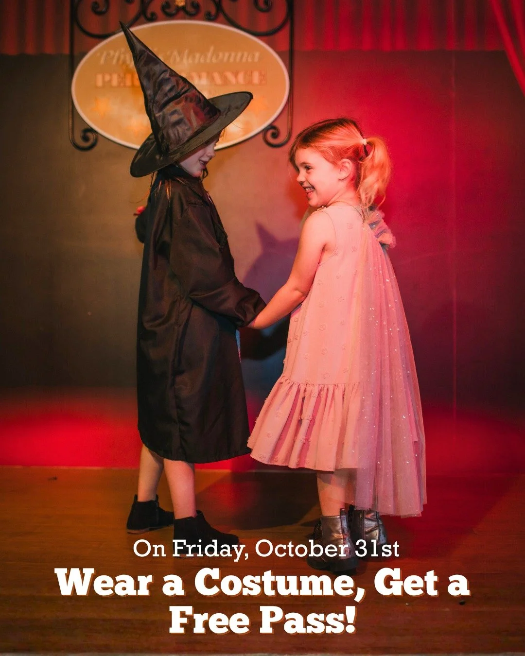 Wear a costume when you visit on Friday, October 31st and get a free pass for your next visit!

No tricks, just a sweet treat from us! 🍬🎃