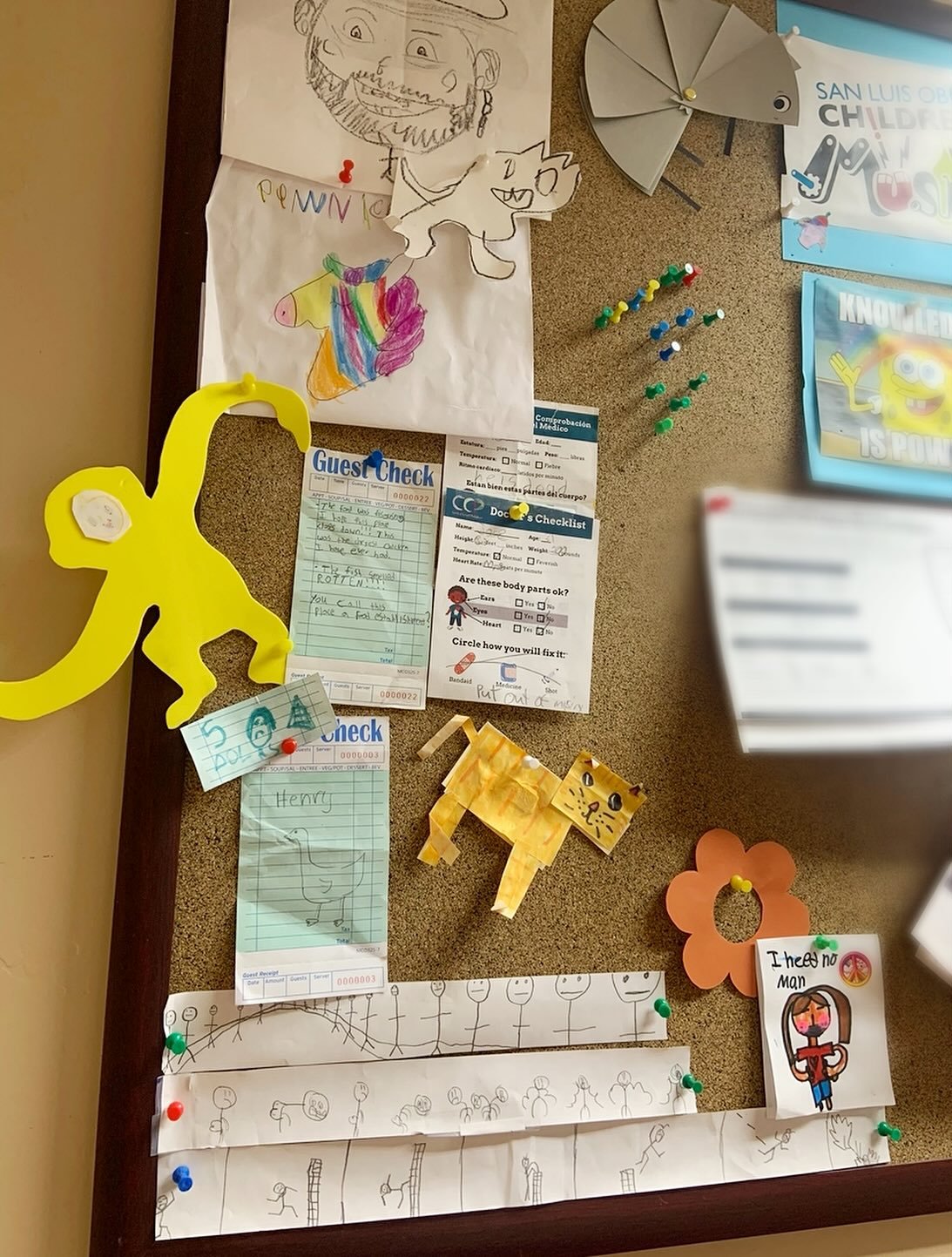 Fun fact! Behind the scenes, our staff saves kiddos&rsquo; creations left around the museum. Some of our favorites get displayed in our office.🎨💛