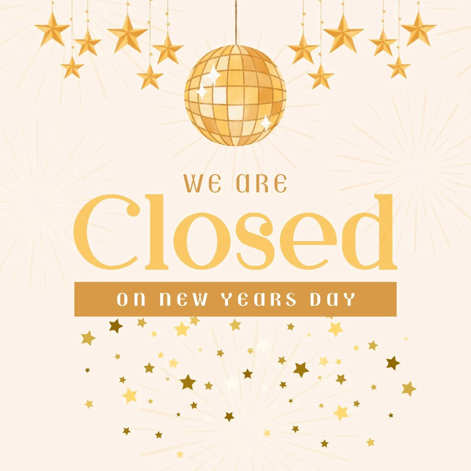 We&rsquo;ll be closed on New Year&rsquo;s Day as we ring in the new year!
We will reopen on Friday, January 2nd. Happy New Year! ✨