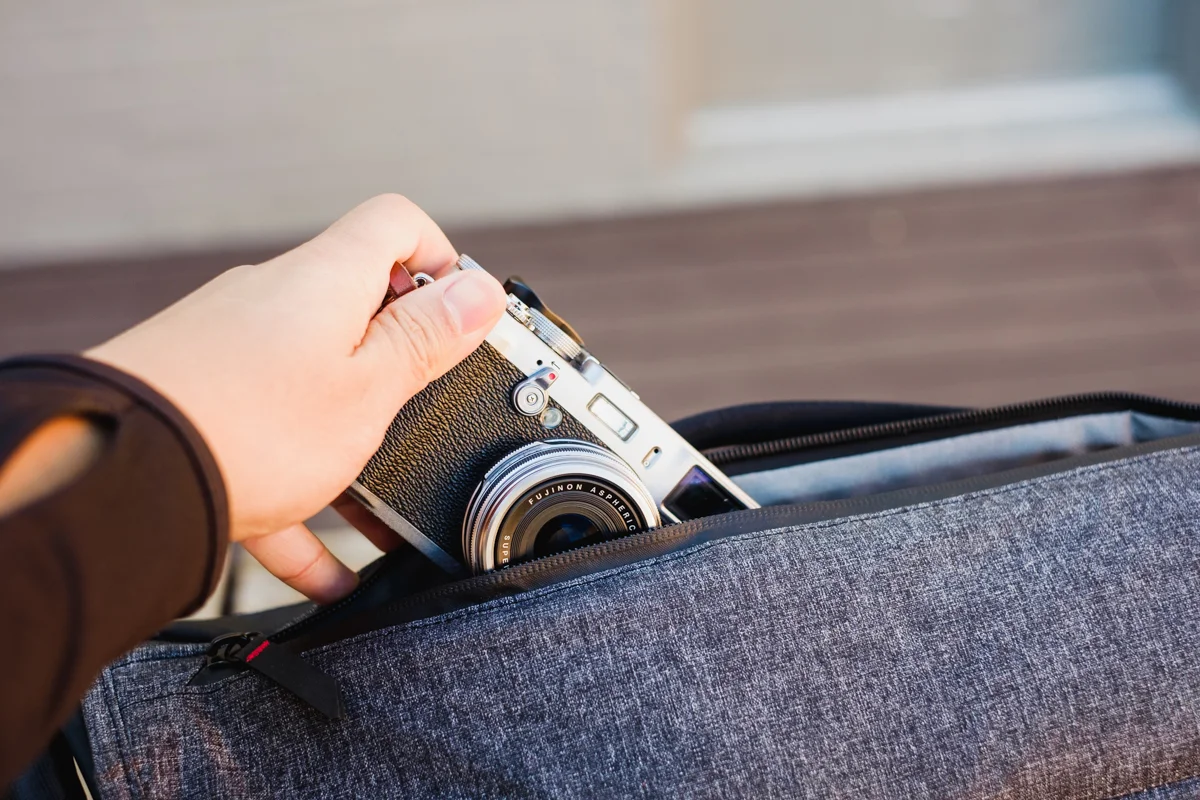 Easy access to get the camera out without having to open the front flap.