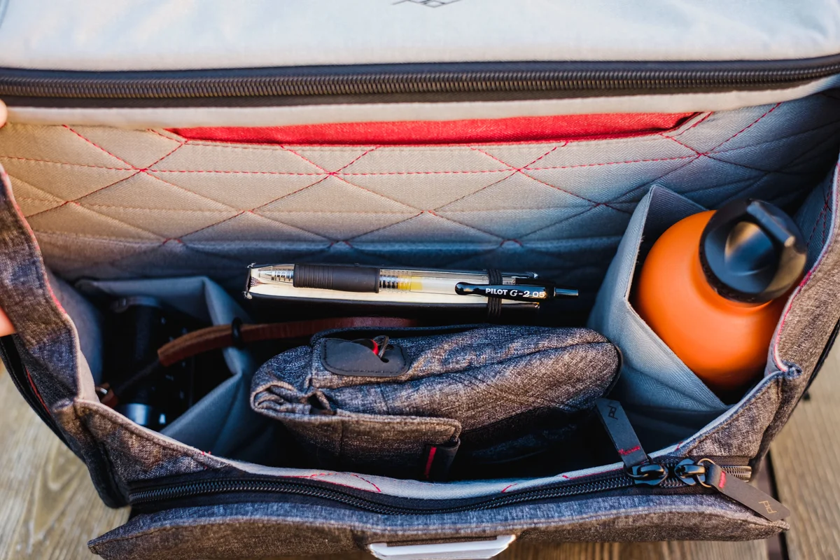 My typical setup for everyday use. Fujifilm X100s camera, Moleskine notebook with Pilot G-2 pen attached, Field Pouch , Shure E535 Earphones and Hydroflask water bottle. Not in the picture, Apple Macbook Pro 15 " and Amazon Kindle Paperwhite in the back.