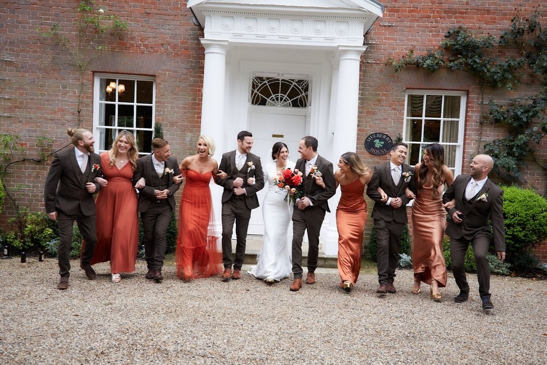 Squad goals! Making photos a bit fun is important to me
The stunning Helen and Chris on their wedding day in October last year, the weather held out for us to get some lovely group shots at the front of the stunning Mulberry House.

 I love the use o