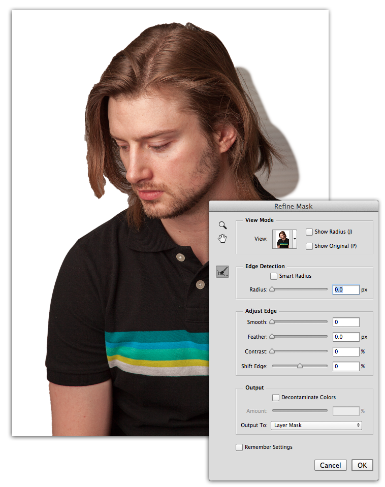 First, start painting around the areas that you’d like to refine. This works best with high contrast edges. In any form of compositing, you want the most distinguishable difference between your subject and the background. This example is juuuust enough for Photoshop to do a decent job. 