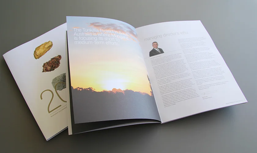 M ungana Gold Mines 2012 Annual Report CONCEPT: Sid Guglielmino DESIGN: Sid Guglielmino / Julia Toich FINISHED ARTIST: Julia Toich AGENCY: Rowland