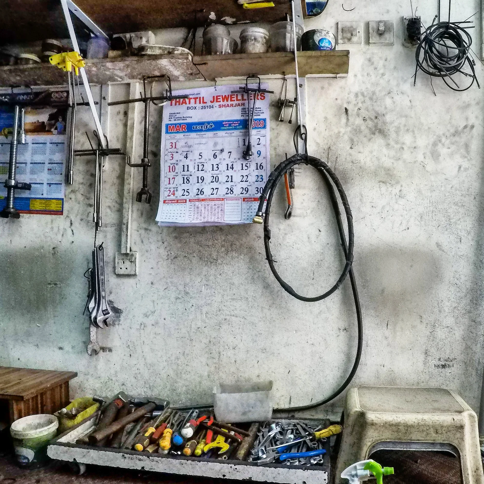 Tool wall in bike shop in Deira, Dubai, UAE