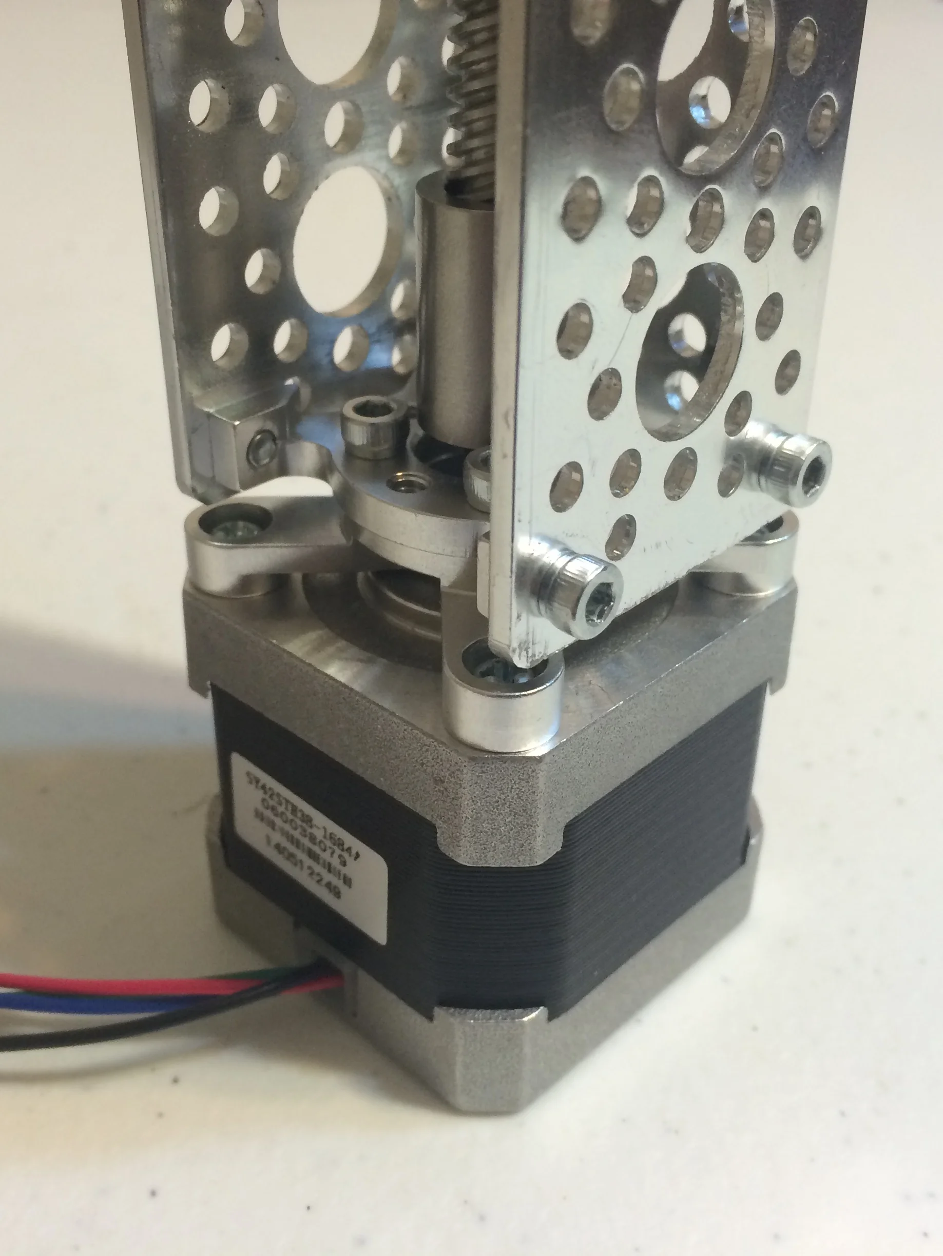 ACTOBOTICS CHANNEL WITH stepper motor assembly. NOTE THE ORIENTATION OF THE side tapped pattern MOUNT and stepper motor assembly.