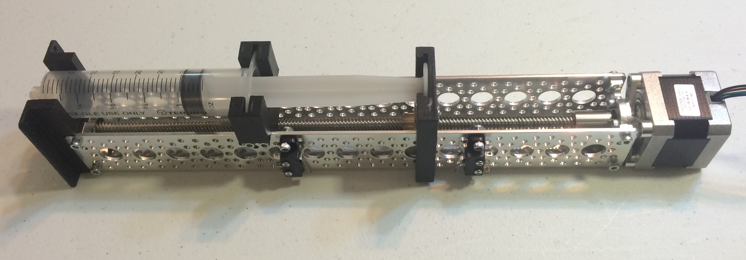 Completed syringe pump mechanical assembly.