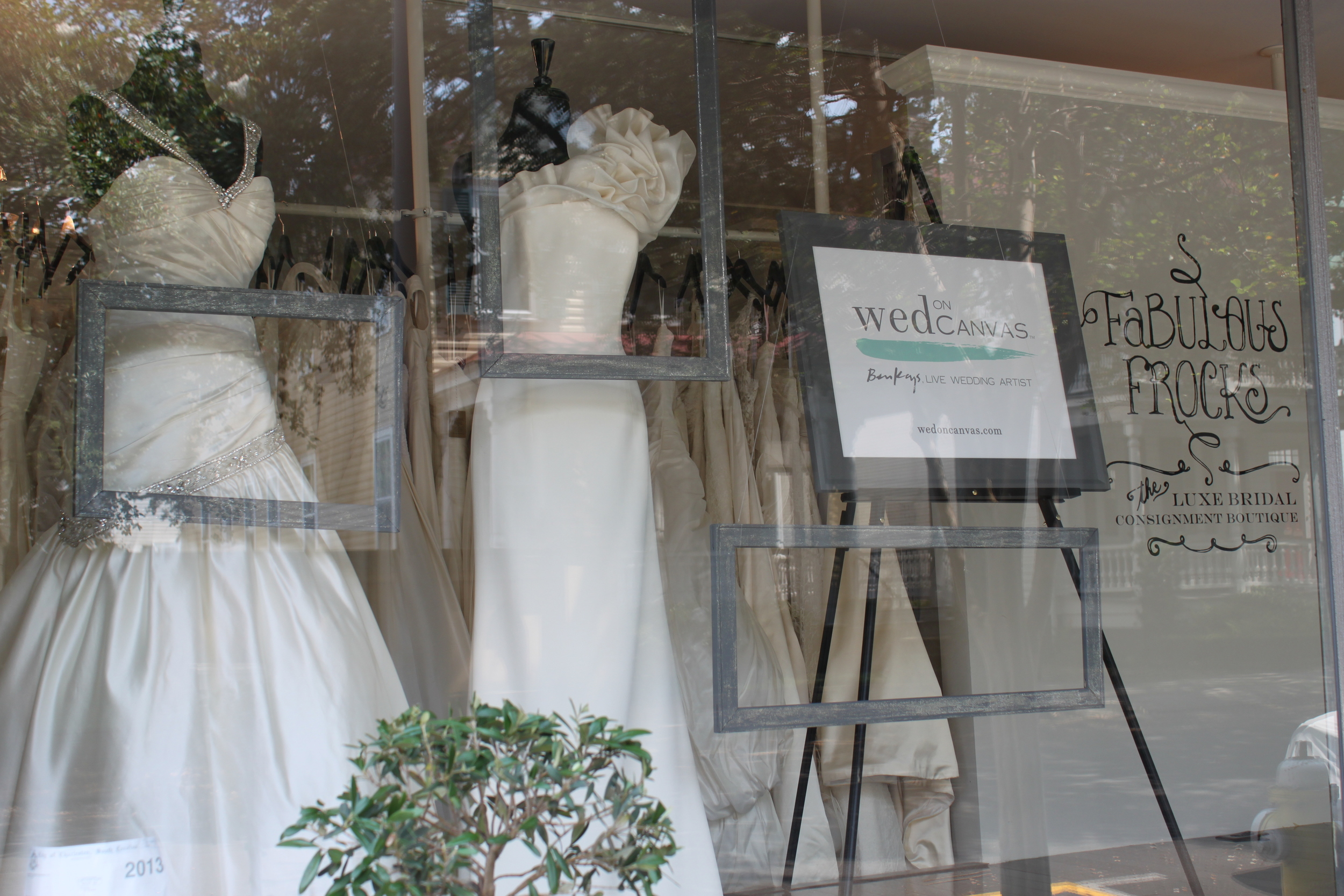 Wed on Canvas window display at Fabulous Frocks.  Ben Keys: Featured Live Wedding Artist Photo courtesy of Jennifer Keys.