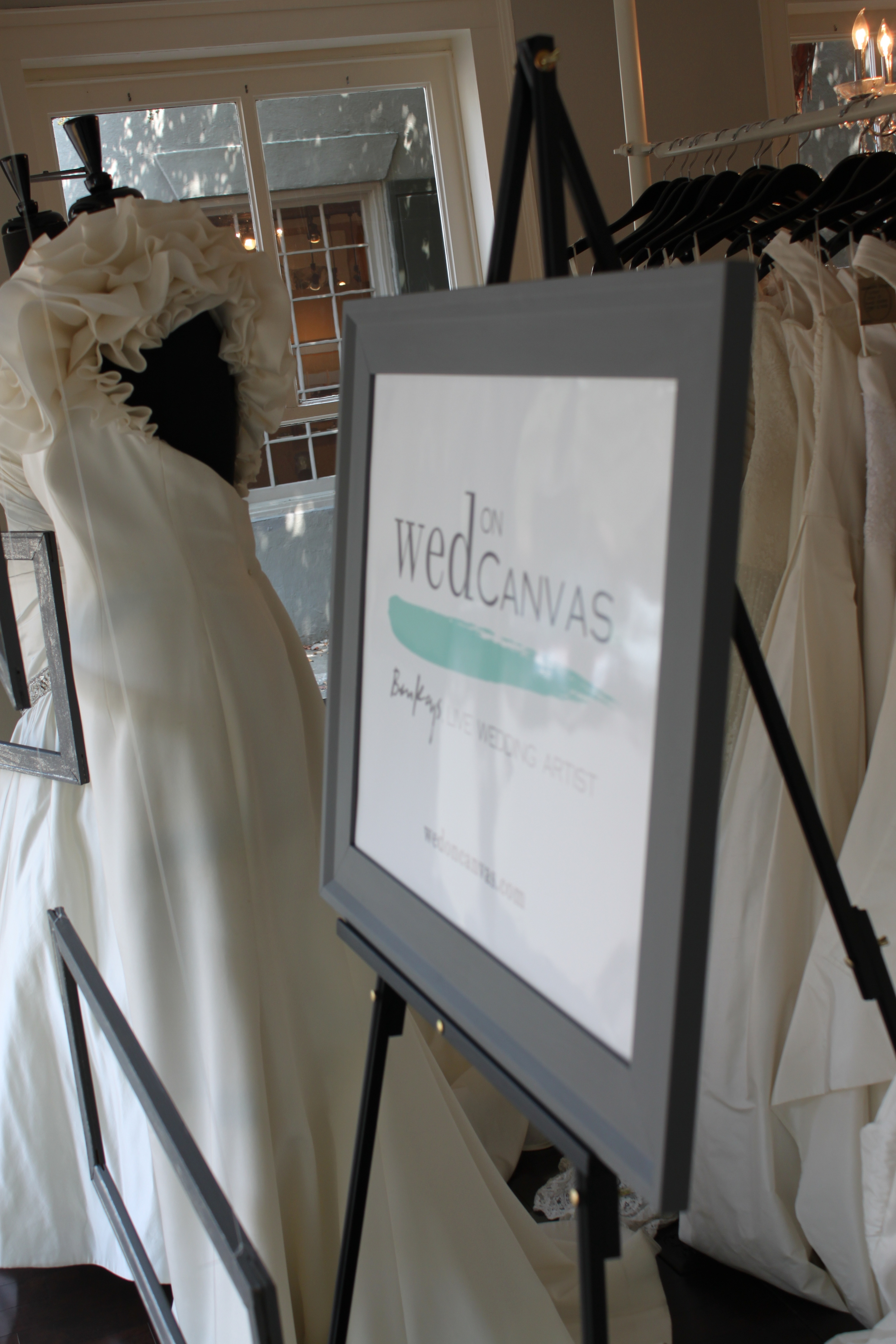 Fabulous Frocks Window Display - Charleston Wedding Artist, Ben Keys of Wed on Canvas. 