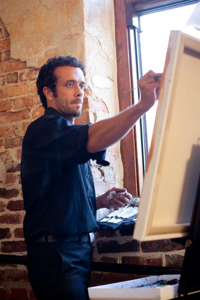 Artist Ben Keys painting live at The Brooklyn Arts center reception of Keeley and Danny.  // Wed on Canvas // Photo Courtesy of KMI Photography