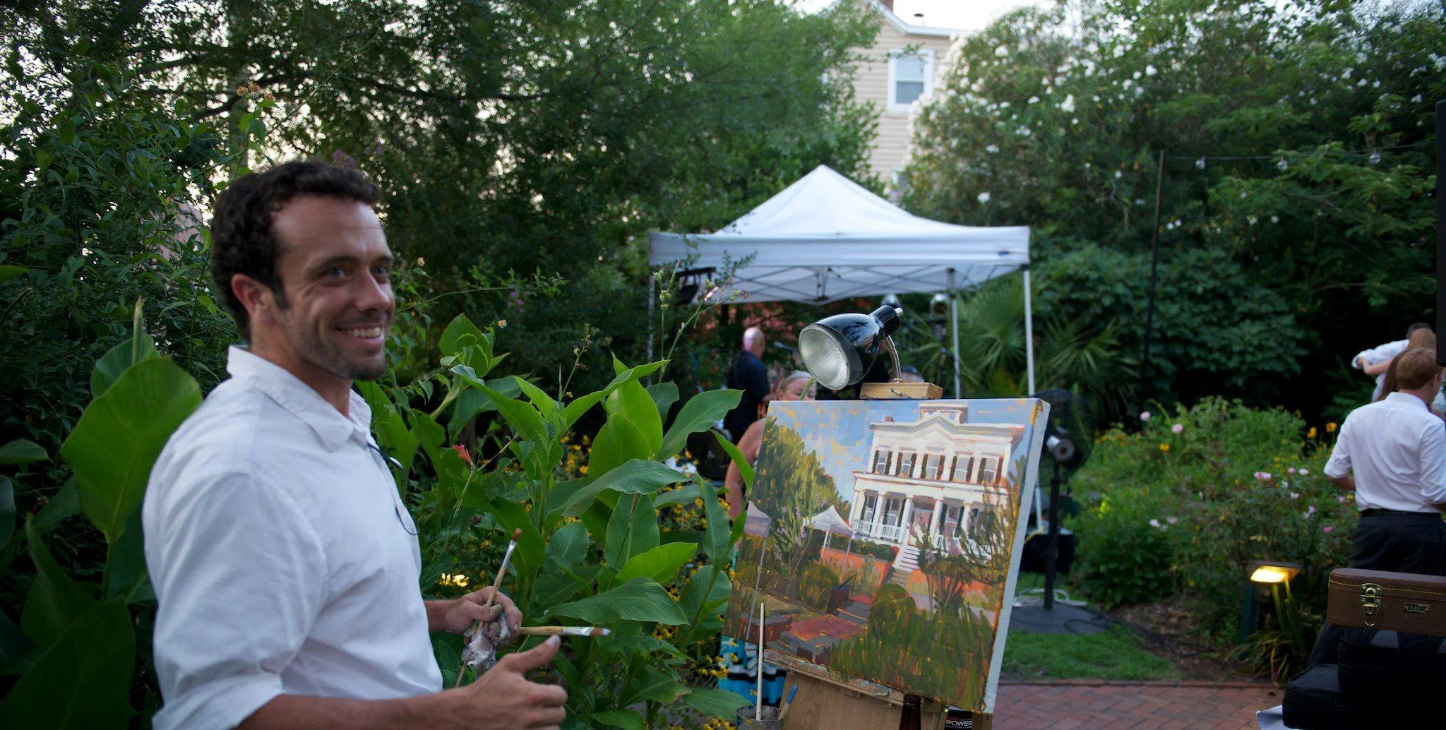 Wedding Painter Ben Keys of Wed on Canvas, Live Wedding Artist // The City Club at de Rosset, Wilmington, NC // Wedding Painting of First Dance // Photo Courtesy of Peacock Portraits