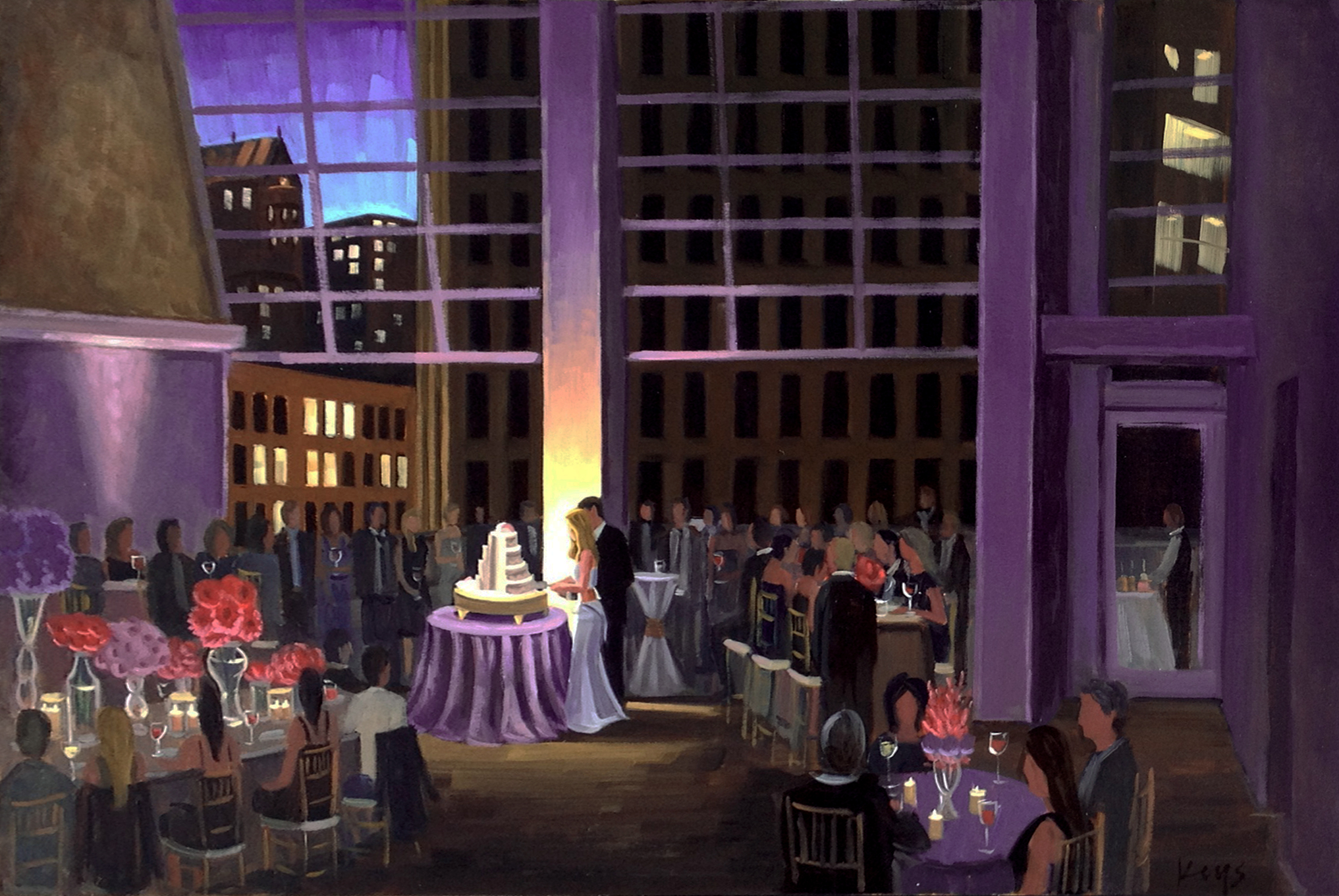 foundation-for-the-carolinas-charlotte-rooftop-wedding-painting-by-wedding-artist-ben-keys-of-wed-on-canvas