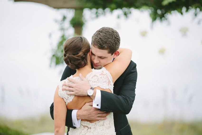 precious-first-look-lace-keyhole-back-monique-wrightsville-beach-wedding-painter-ben-keys