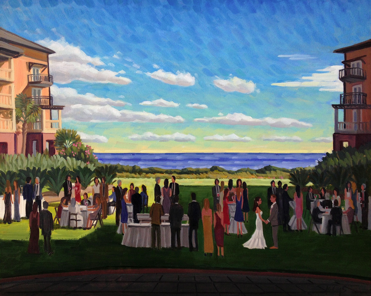 Megan and Dan | 24 x 30 in. Oil on Canvas | The Grand Lawn of The Sanctuary, Kiawah Island, SC