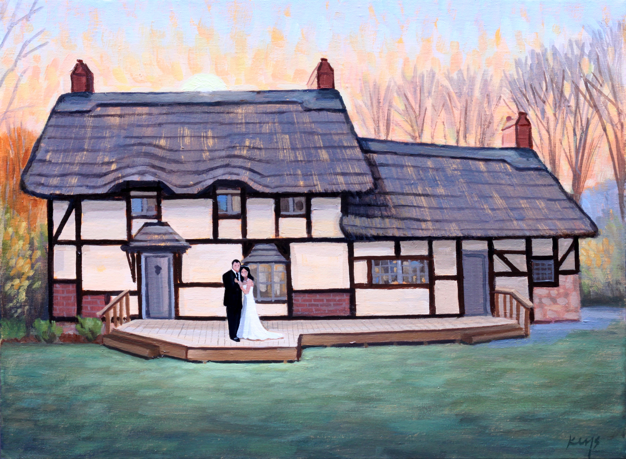 Danielle and Drew, Wedding Portrait | 12 x 16 in. Oil on Canvas | Anne Hathaway's Cottage, Staunton, VA