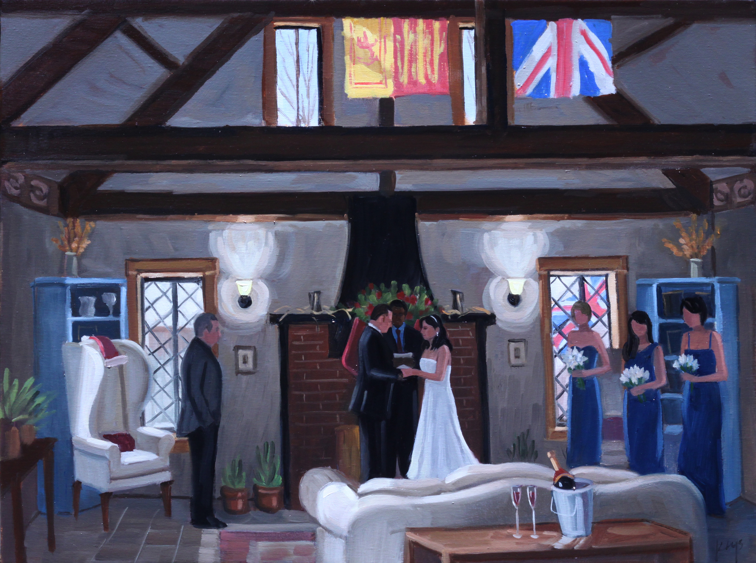 Danielle and Drew, Live Wedding Painting | 18 x 24 in. Oil on Canvas | Anne Hathaway's Cottage, Staunton, VA