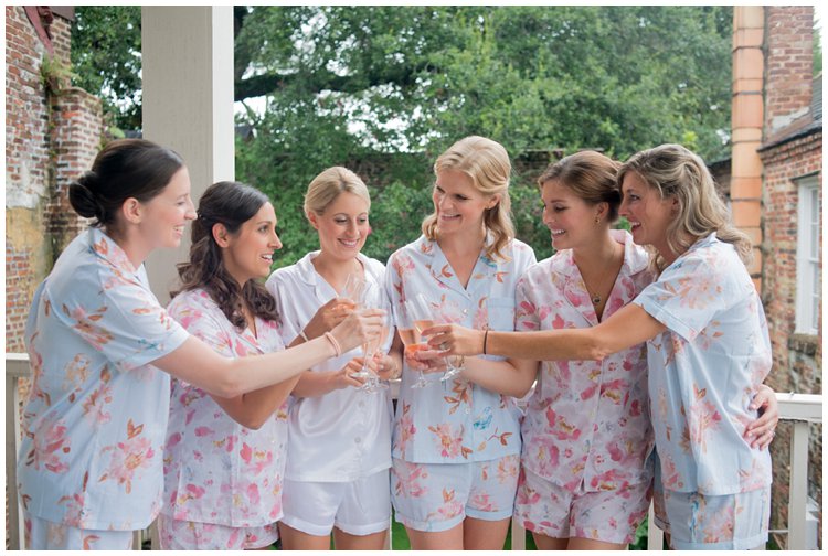 bridal-party-in-matching-floral-pajamas-charleston-wedding-hibernian-hall-french-church