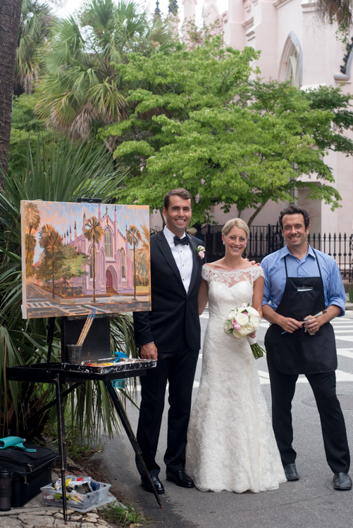 ben-keys-with-wed-on-canvas-bride-and-groom-charleston-french-church-live-wedding-painting