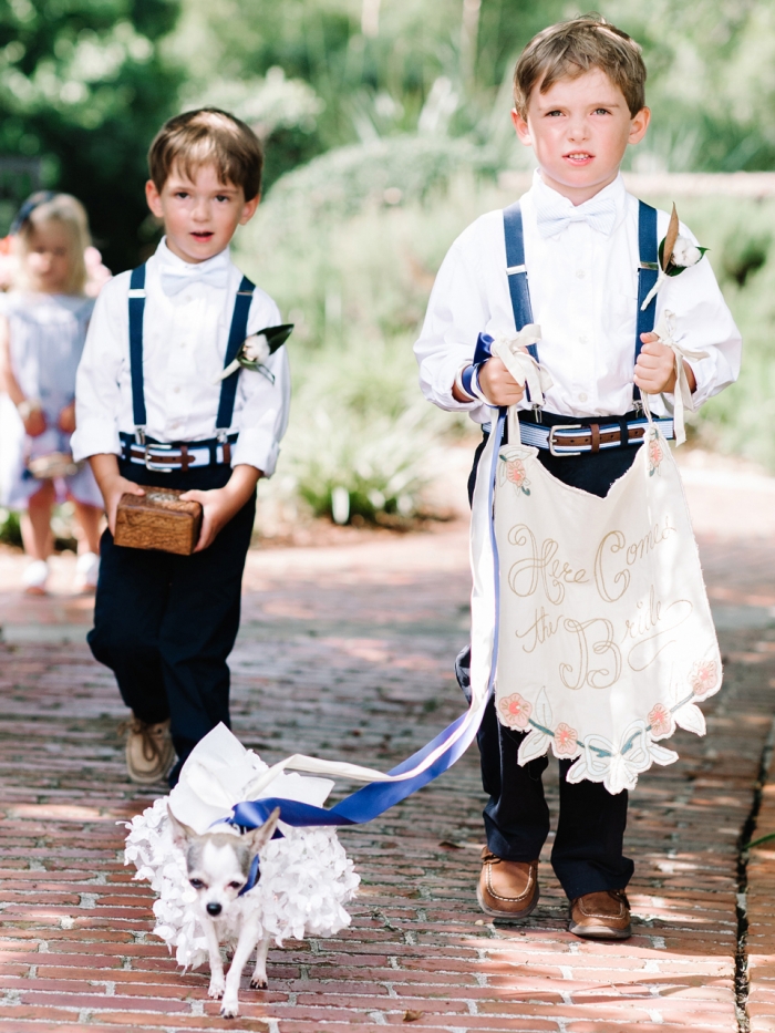 here-comes-the-bride-embroidered-sign-puppy-ring-bearer-with-florals-wedding-artist-ben-keys