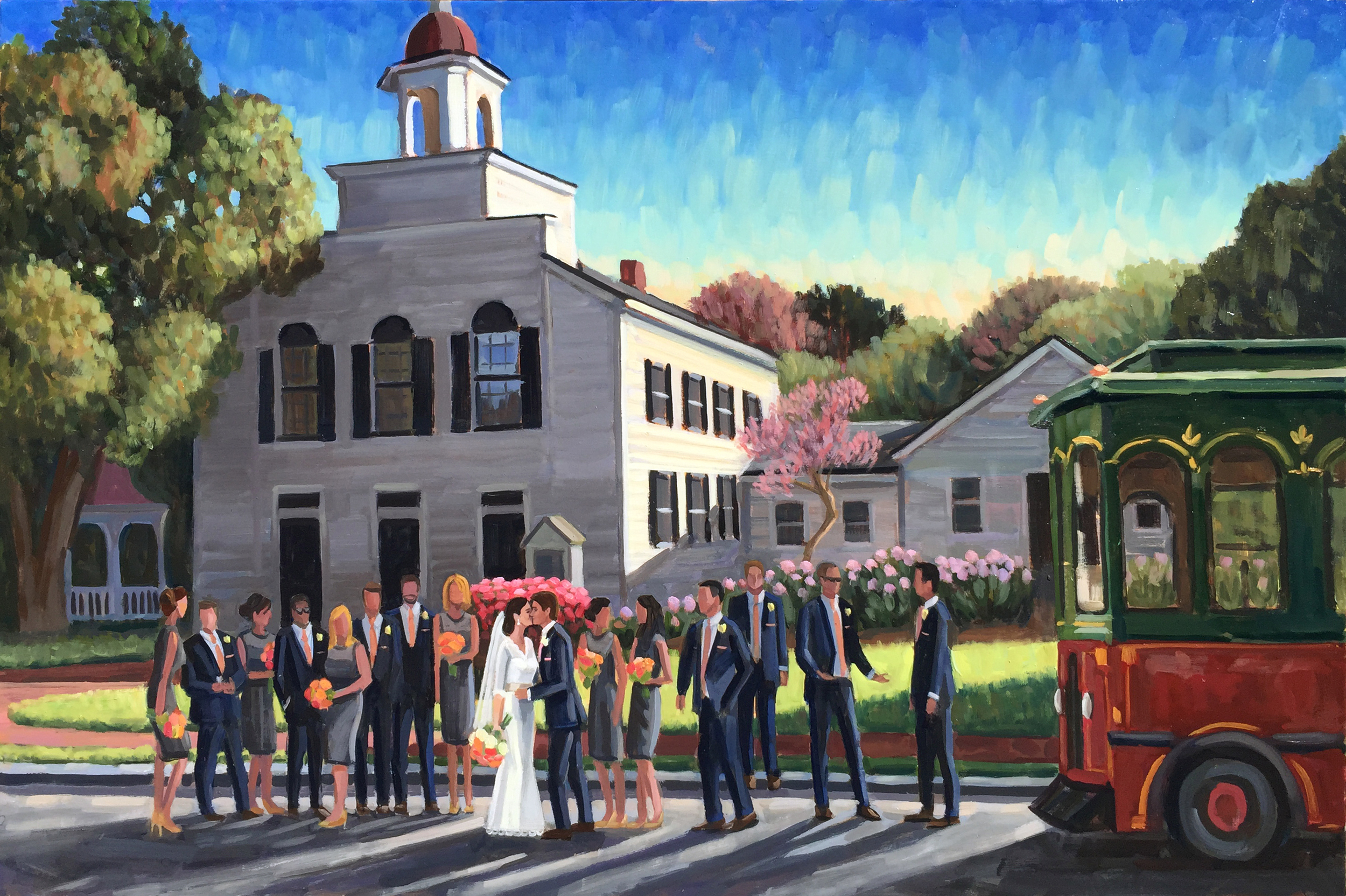 Live Wedding Painter, Ben Keys, captures Kaitlin + Brent during their NH wedding day!