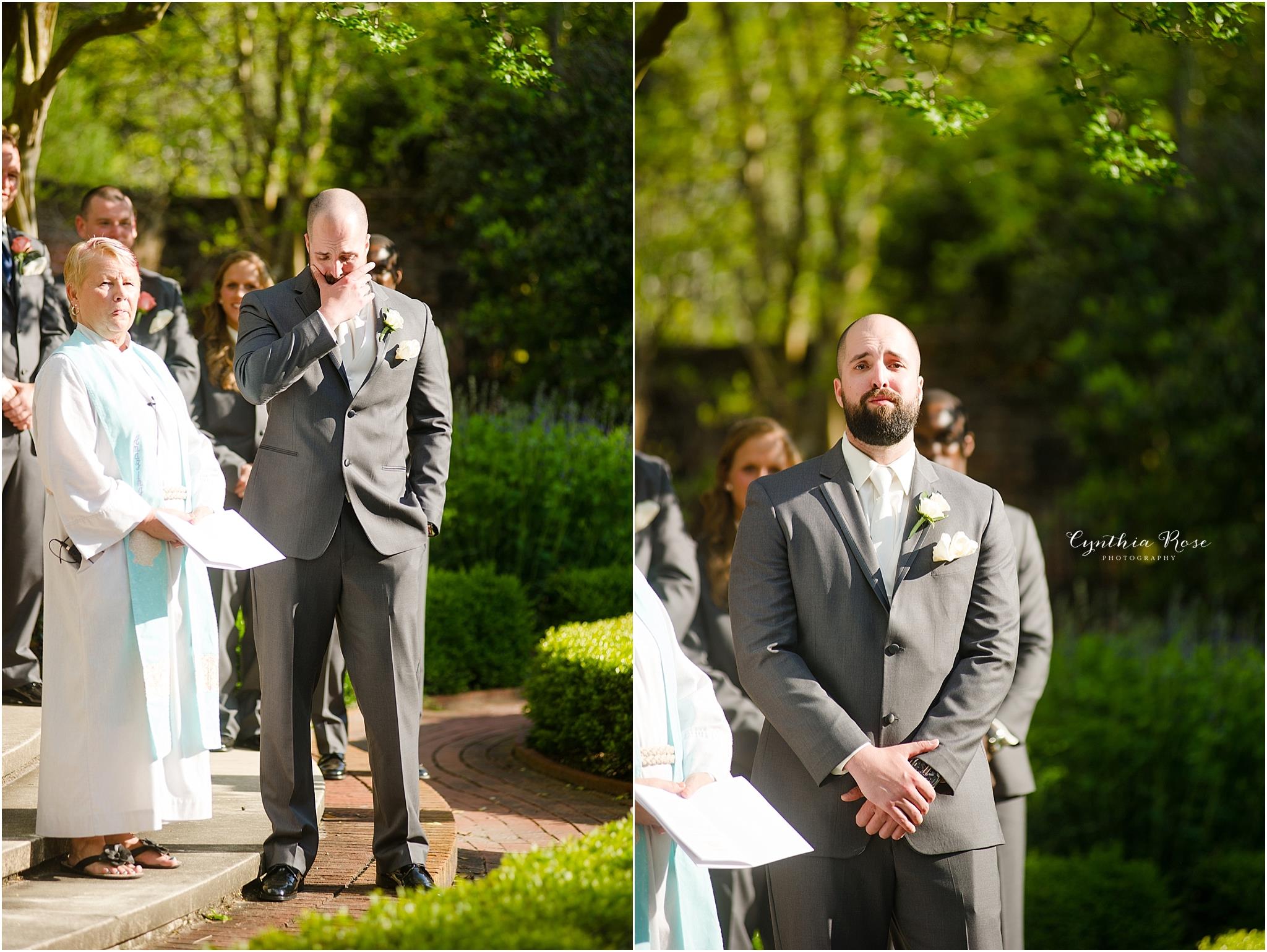 grooms-reaction-seeing-bride-for-the-first-time-priceless-tryon-palace-latham-garden-wedding-ceremony-new-bern
