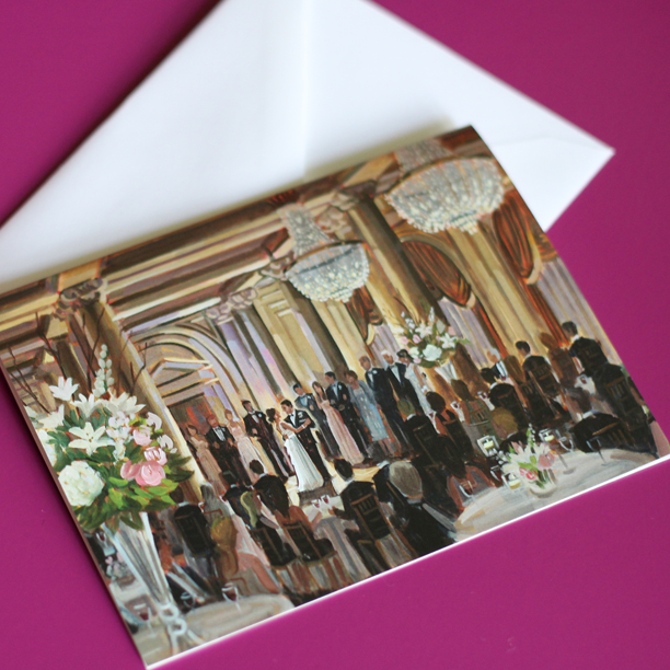 Custom Stationery featuring the newlyweds' live wedding painting | Photo by Wed on Canvas