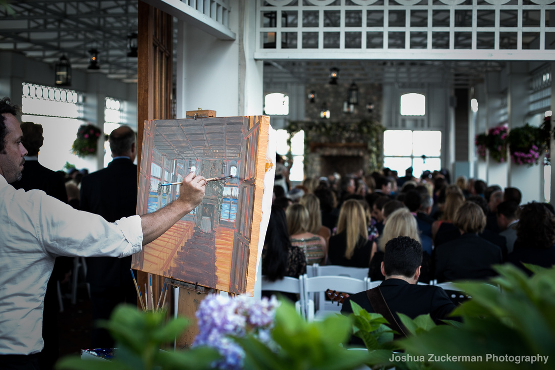 Live Wedding Painter capturing ceremony at Jersey Shore's Mallard Island Yacht Club