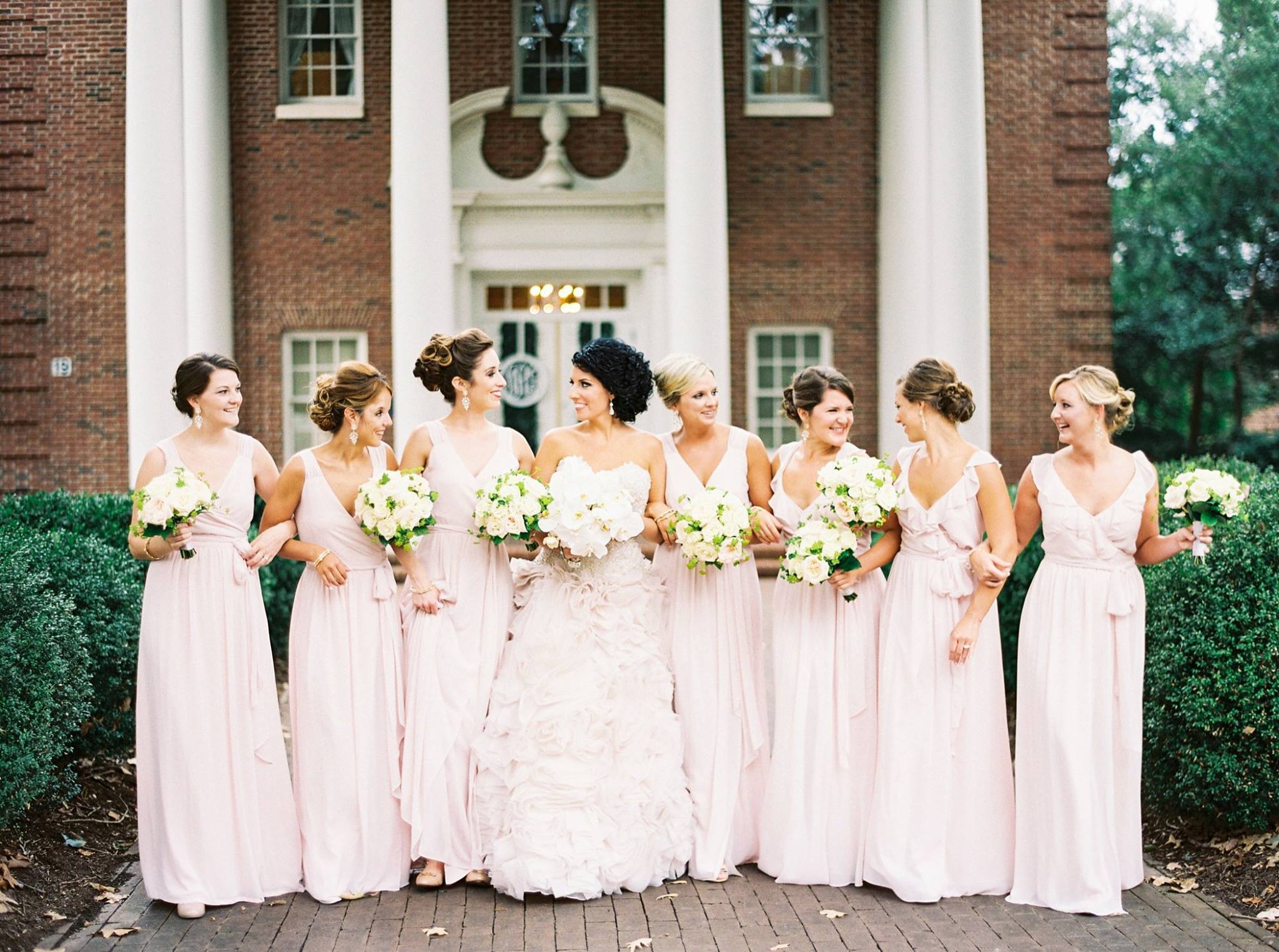 Blush-bridesmaids-dresses-with-blush-bridal-gown-meredith-college-raleigh