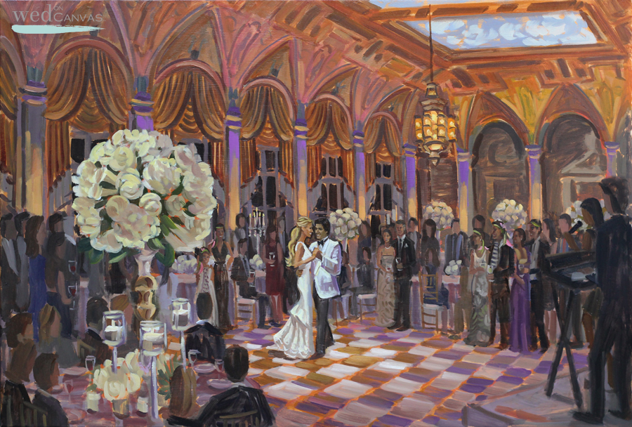 Live Wedding Painter, Ben Keys, captures the Mediterranean Ballroom at The Breakers.