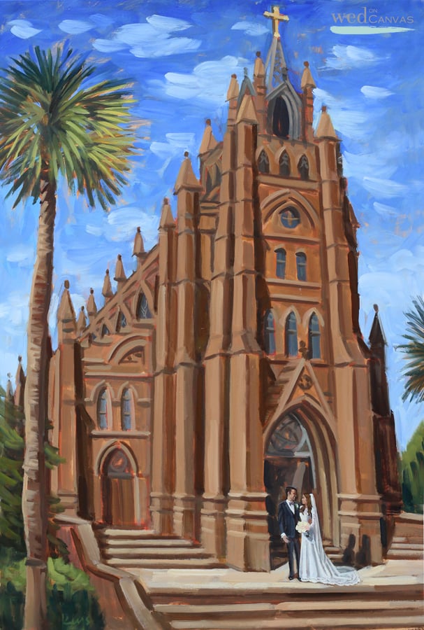 Charleston ceremony at the Cathedral of St. John the Baptist captured by live wedding painter Ben Keys.