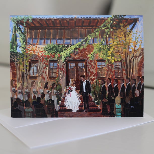 Kelsey + Eric's live wedding painting at Atlanta's Summerour studio featured on stationery.