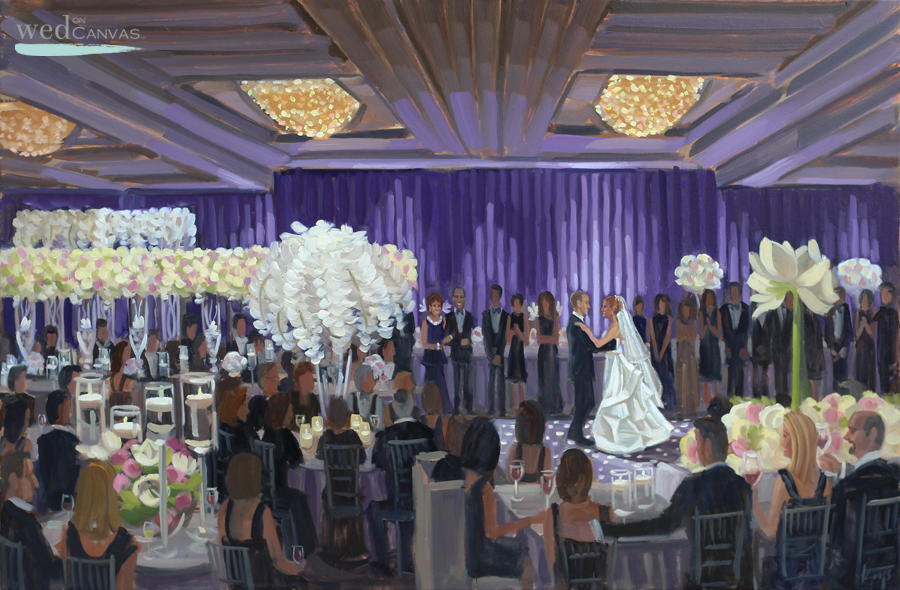 Allie + Andrew's first dance captured by live wedding painter, Ben Keys, of Wed on Canvas.