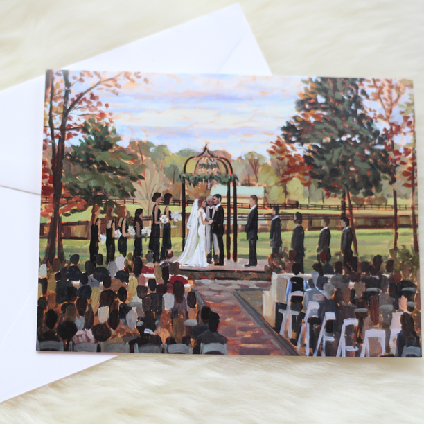 Custom wedding stationery featuring the couple's finished live painting. | Photo by Wed on Canvas.