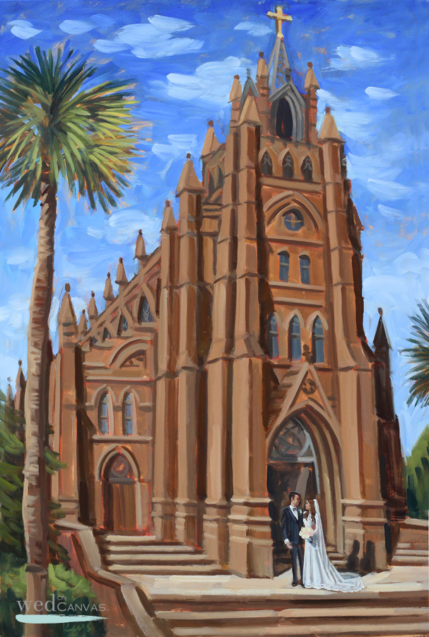 Live Wedding Painting created at downtown Charleston's Cathedral of St. John the Baptist