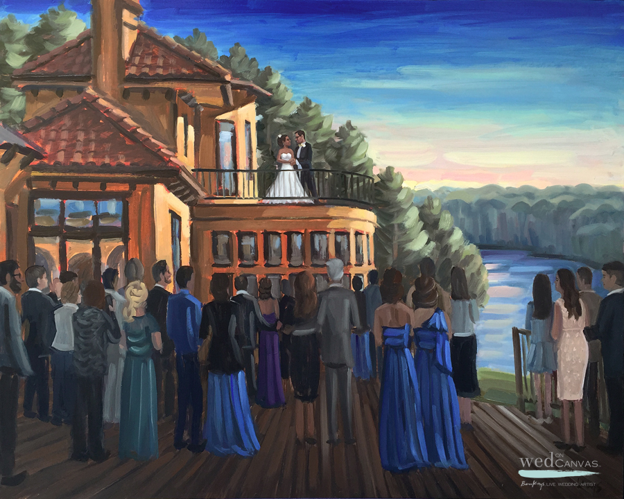Live wedding painter, Ben Keys, captures a first dance at North Carolina's Bella Collina Mansion.