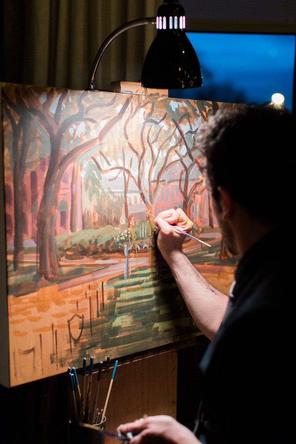 Ben continued to paint J+B's Savannah ceremony painting during the reception for guests to enjoy!