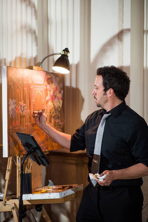 Live Wedding Painter, Ben Keys, of Wed on Canvas captures first dance at the Treasury on the Plaza in downtown, historic St. Augustine, Florida.