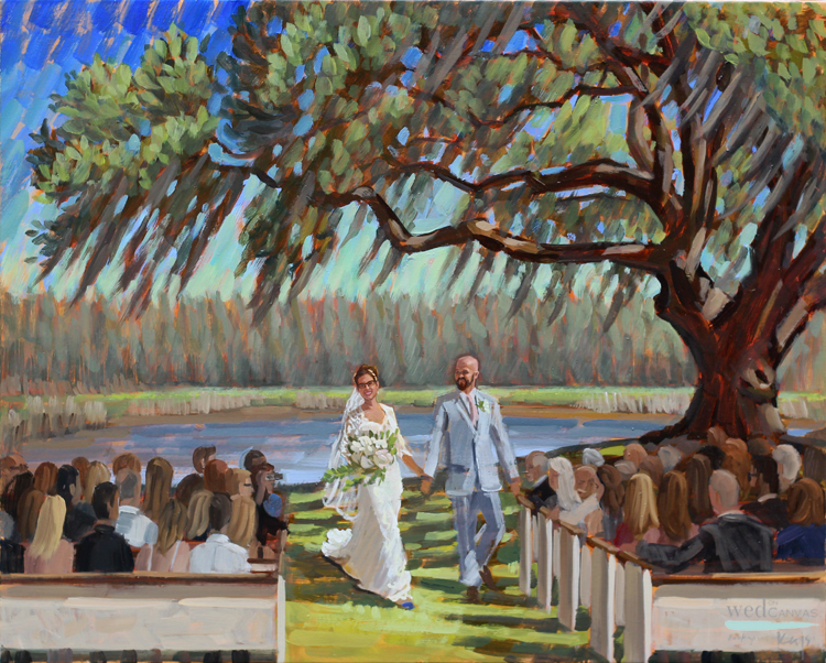 Live Wedding Painter, Ben Keys, captured R+T's ceremony at Charleston's gorgeous Wingate Plantation.