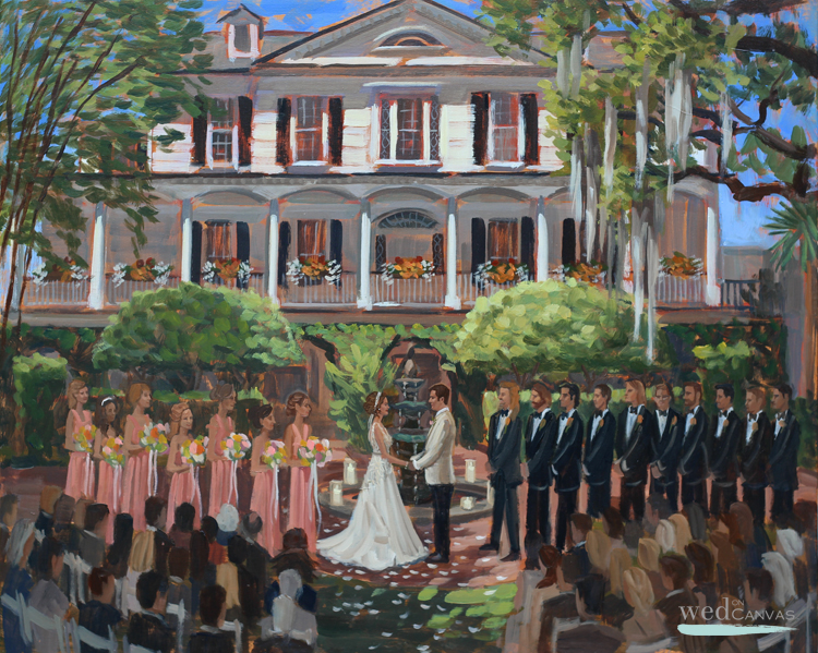 Maggie + Kevin's downtown Charleston wedding ceremony captured in this live wedding painting by Ben Keys.
