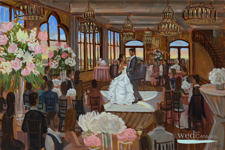 Live wedding painter, Ben Keys, captured C+M's first dance at their Colorado Springs' wedding reception.