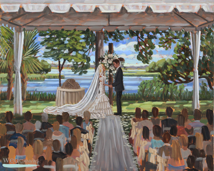 Live Wedding Painter, Ben Keys, captured S+K's ceremony at Wilmington NC's gorgeous Airlie Gardens.