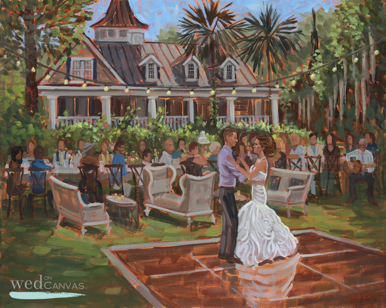 Brittany + Jonathan commissioned live wedding painter, Ben Keys, to capture their reception at Charleston's Magnolia Plantation.
