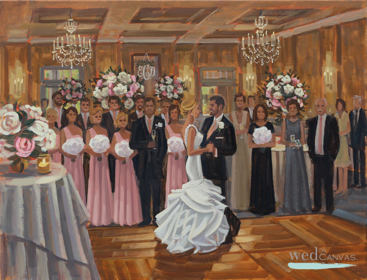 Live Wedding Painter, Ben Keys, captured Elizabeth + Dylan's first dance at Cape Fear Country Club in Wilmington, NC.