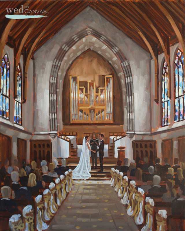 Live Wedding Artist, Ben Keys, captured K+A's wedding ceremony inside the gorgeous chapel at the University of Richmond campus.