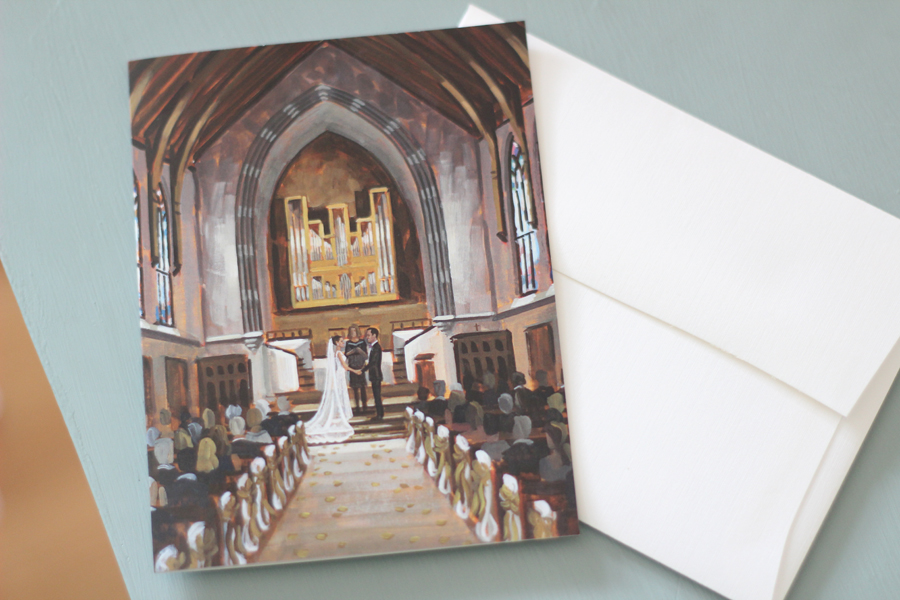 Kathryn + Aaron ordered a custom set of stationery that features their live wedding painting!  