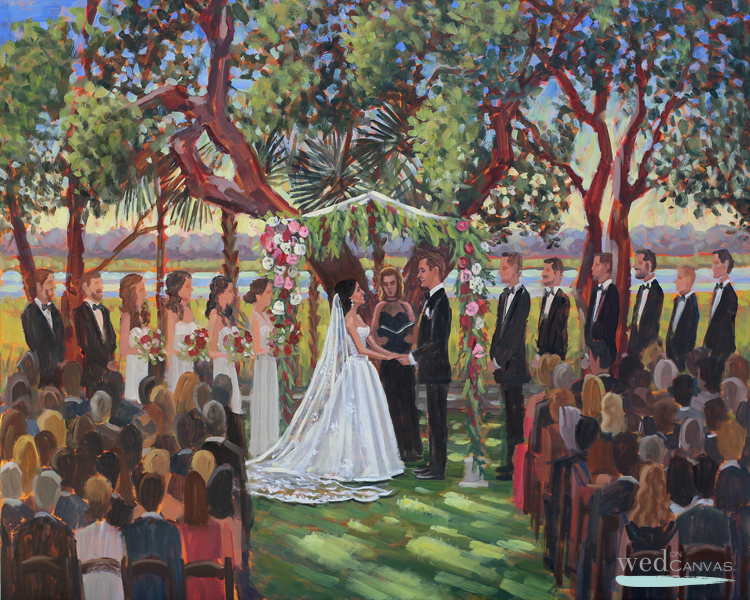 Live Wedding Artist, Ben Keys, captured L+J's ceremony overlooking the gorgeous lowcountry landscape of downtown Charleston's Lowndes Grove Plantation.
