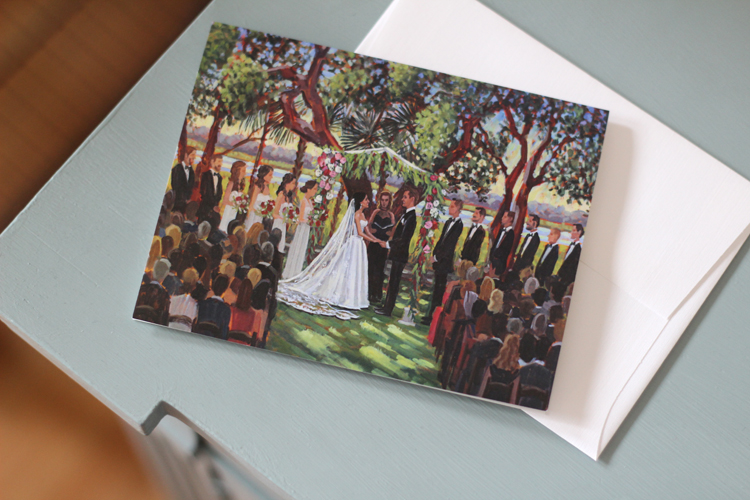 Lea + Justin ordered a custom set of stationery featuring their live wedding painting! | Photo: Wed on Canvas