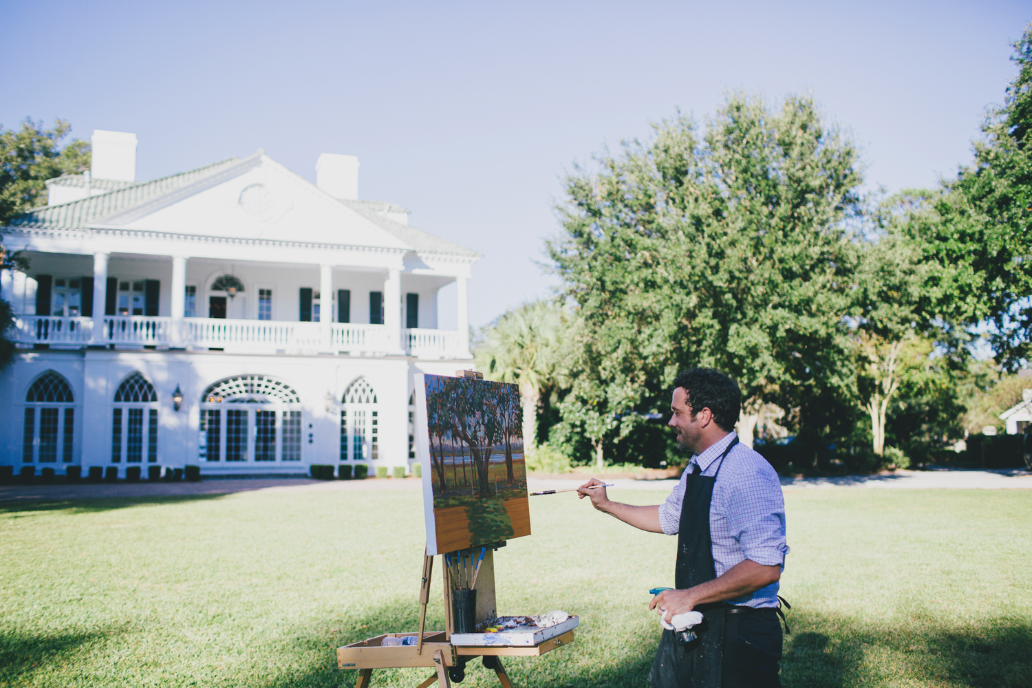 Live wedding painter, Ben Keys, capturing L+J's ceremony at Charleston's Lowndes Grove Plantation.