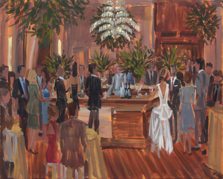 Live Wedding Painter, Ben Keys, captured Britt + Alex's wedding day with a unique bar scene moment.  