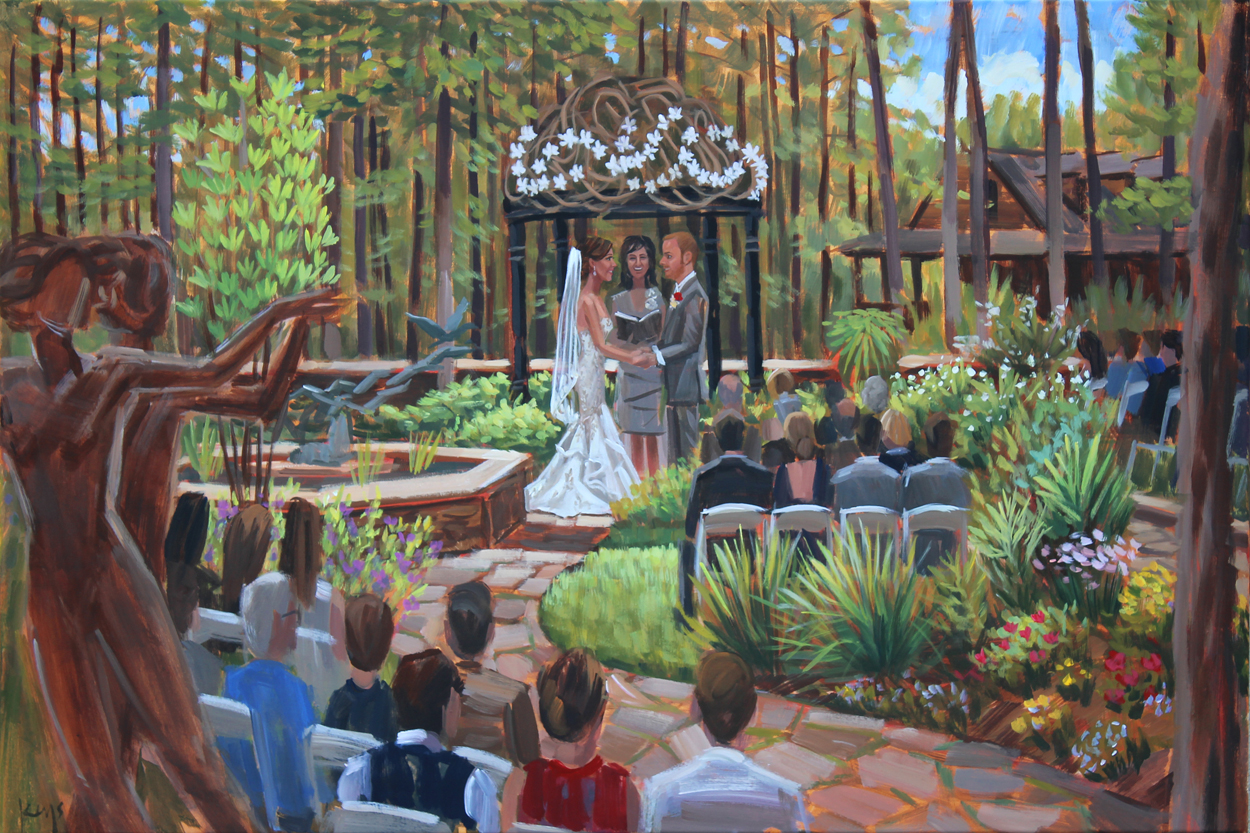 Live wedding painter, Ben Keys, captured Amy + Josh's intimate garden ceremony held at the C. Barton McCann School of the Art in Petersburg, PA.